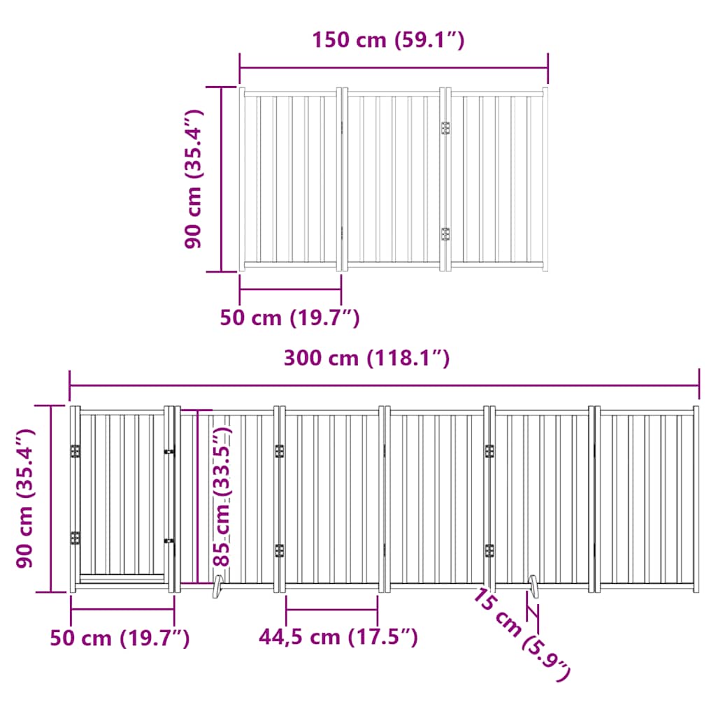 Puerta para perros plegable 9 paneles madera álamo blanca 450cm