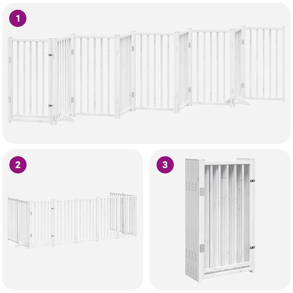 Puerta para perros plegable 9 paneles madera álamo blanca 450cm