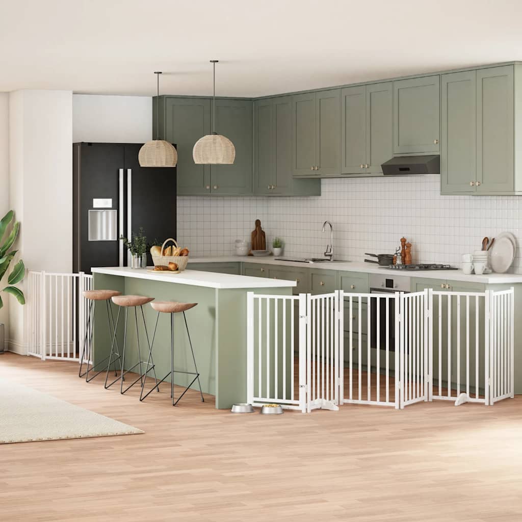Puerta para perros plegable 9 paneles madera álamo blanca 450cm