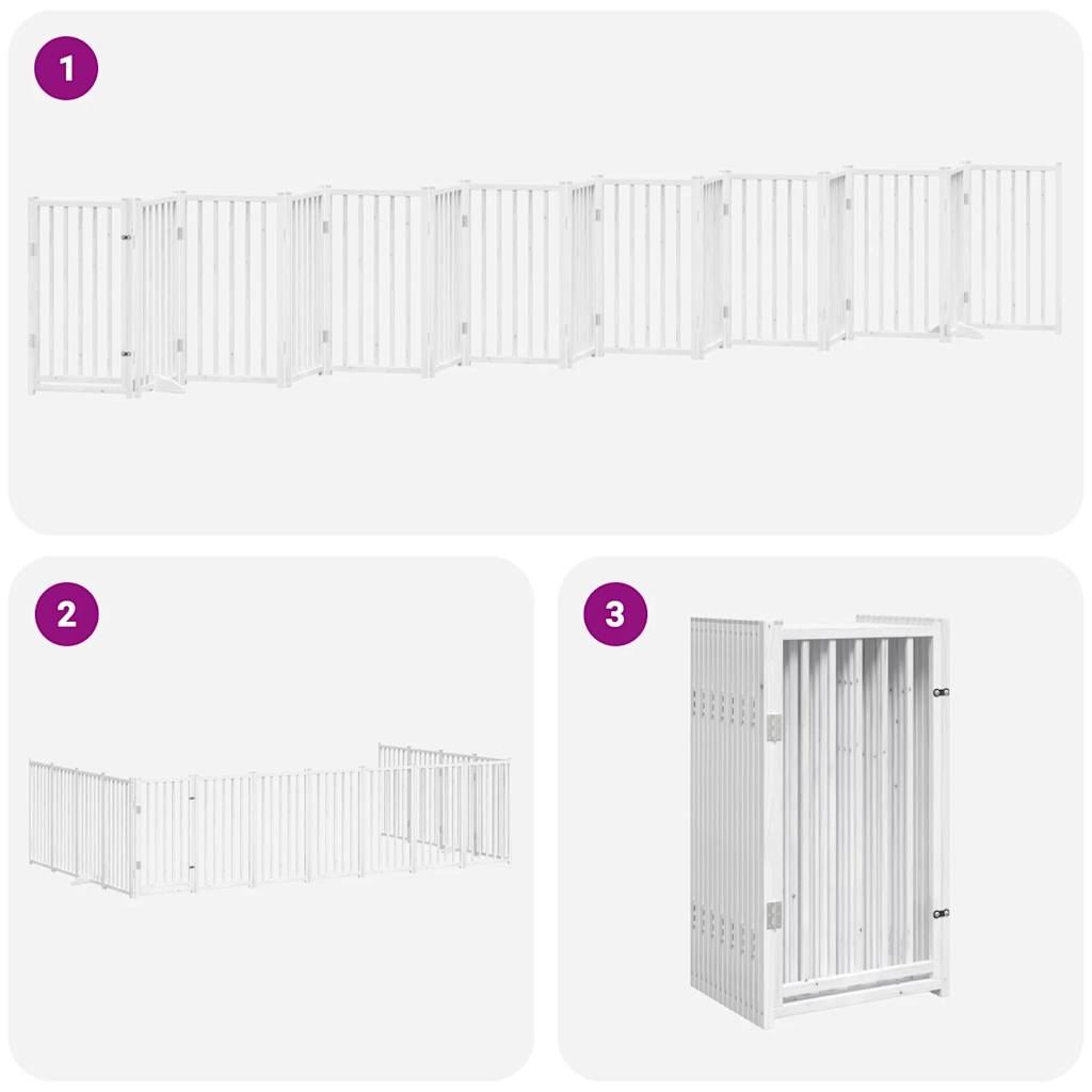Puerta de perros plegable 15 paneles madera álamo blanca 750 cm