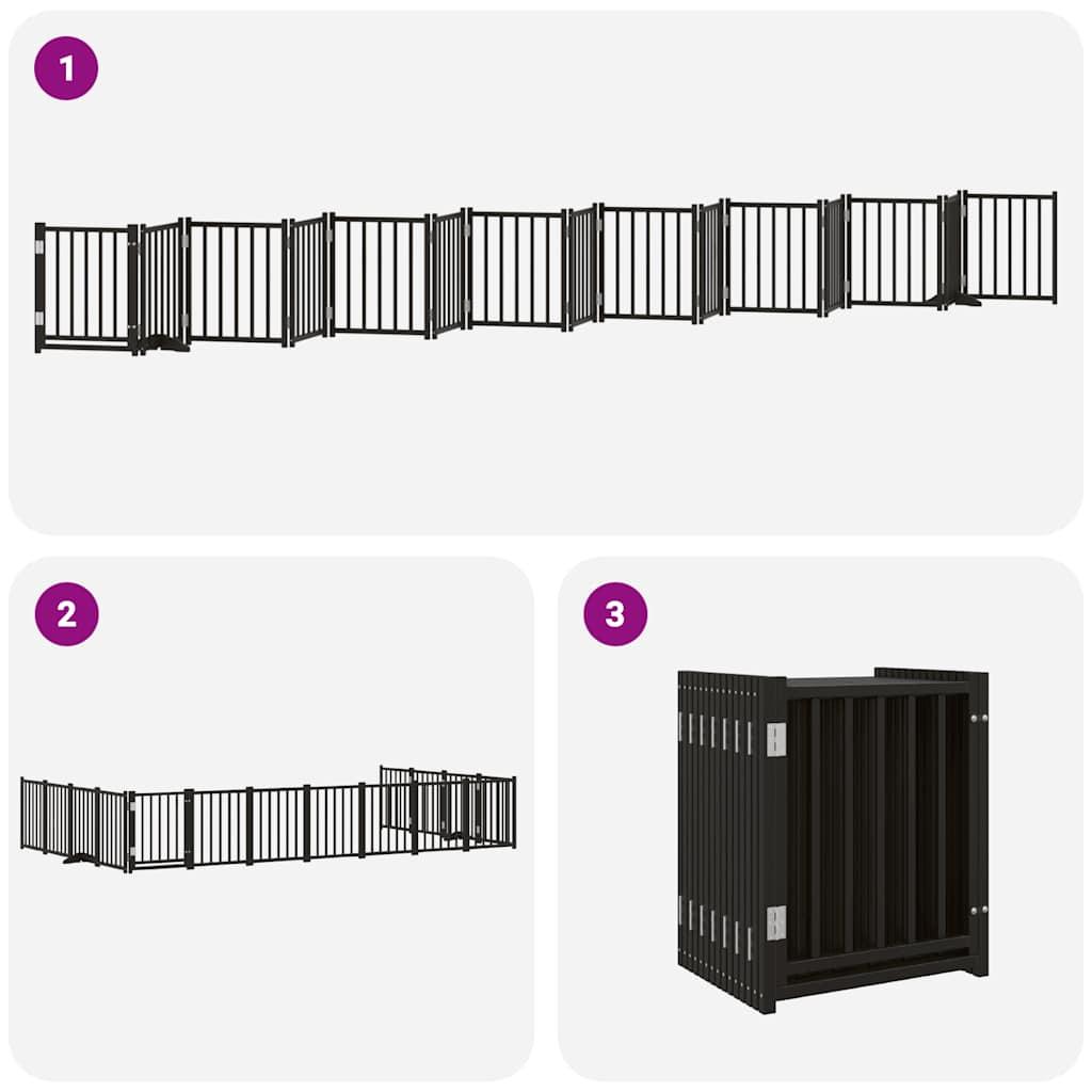Puerta de perros plegable 15 paneles madera álamo negra 750 cm