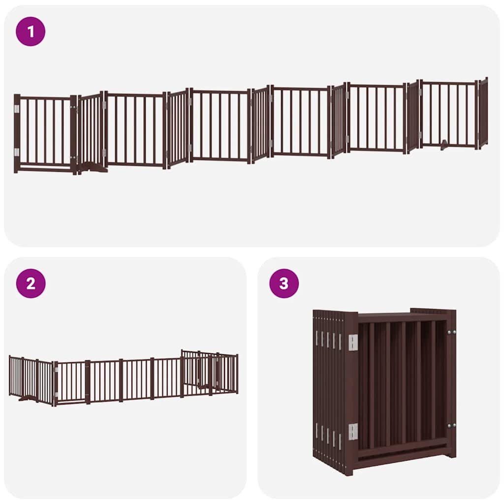 Puerta de perros plegable 12 paneles madera álamo marrón 600 cm