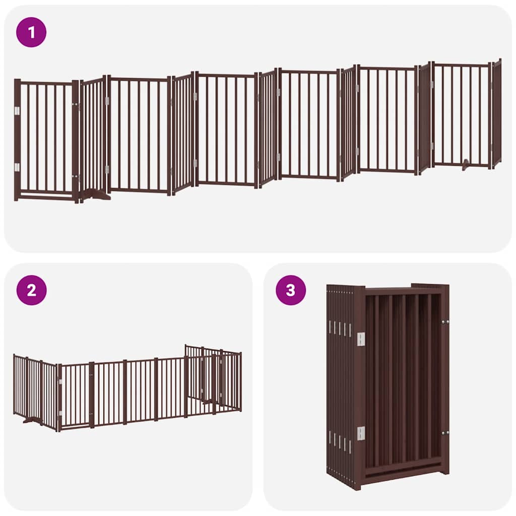 Puerta de perros plegable 12 paneles madera álamo marrón 600 cm