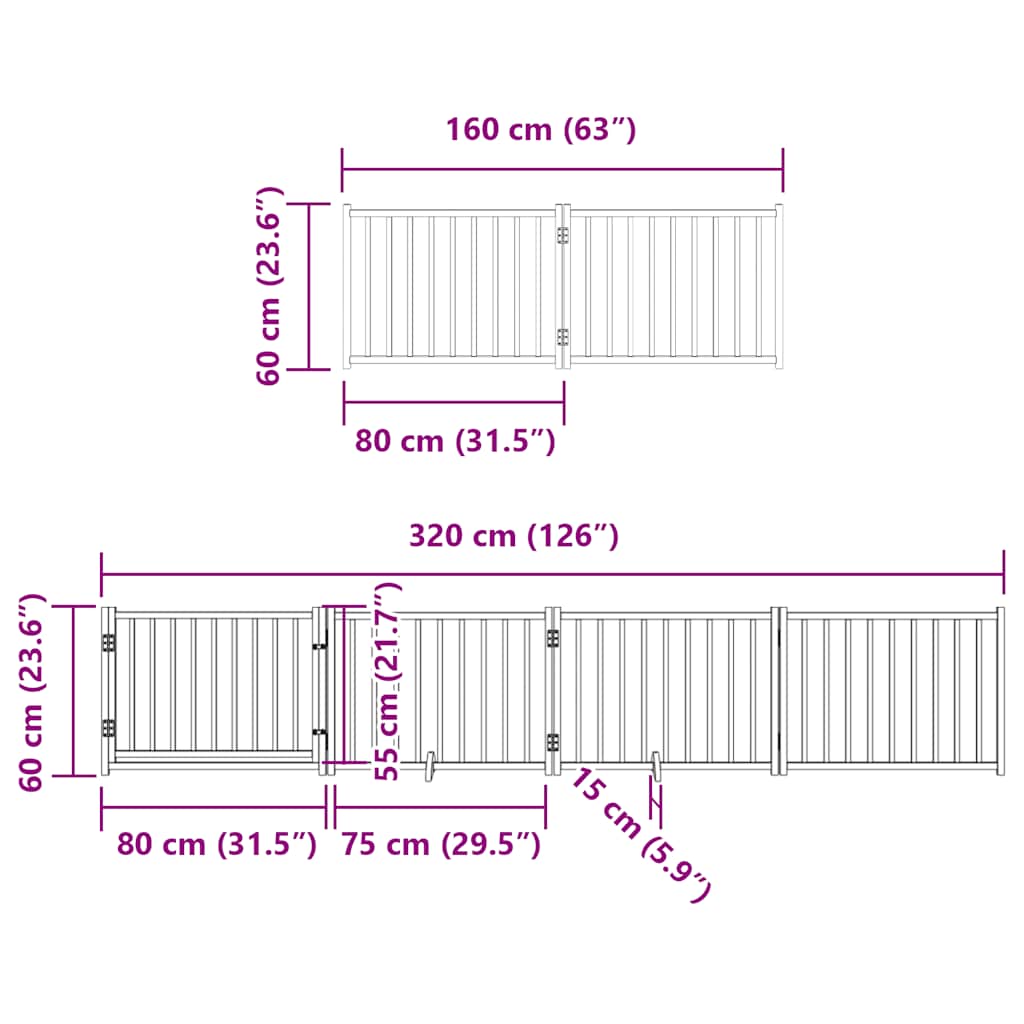 Puerta de perros plegable 6 paneles madera álamo blanca 480 cm