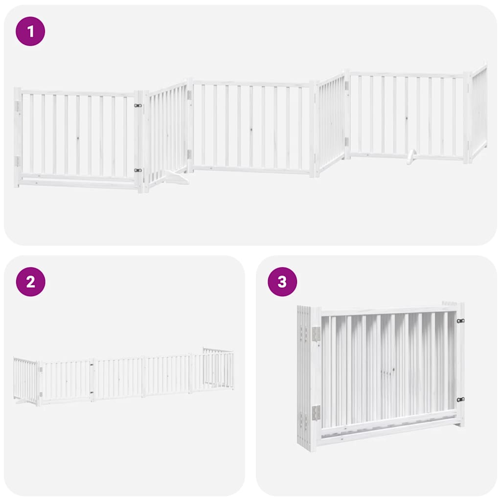 Puerta de perros plegable 6 paneles madera álamo blanca 480 cm