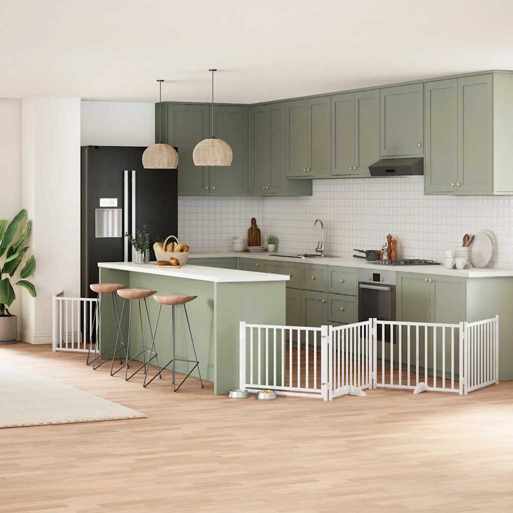 Puerta de perros plegable 6 paneles madera álamo blanca 480 cm
