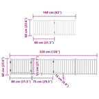 Puerta de perros plegable 8 paneles madera álamo blanca 640 cm