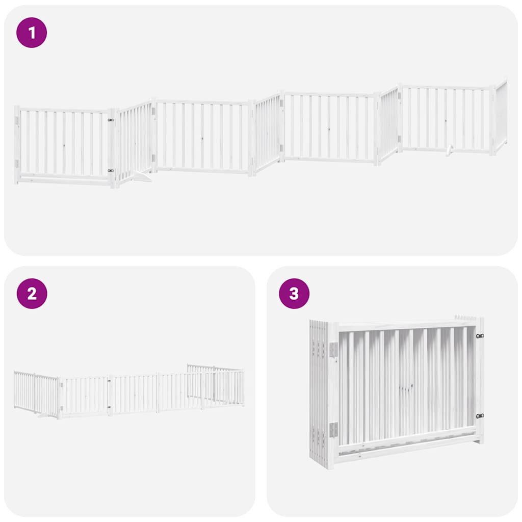 Puerta de perros plegable 8 paneles madera álamo blanca 640 cm