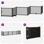 Puerta para perros plegable 6 paneles madera álamo negra 480 cm