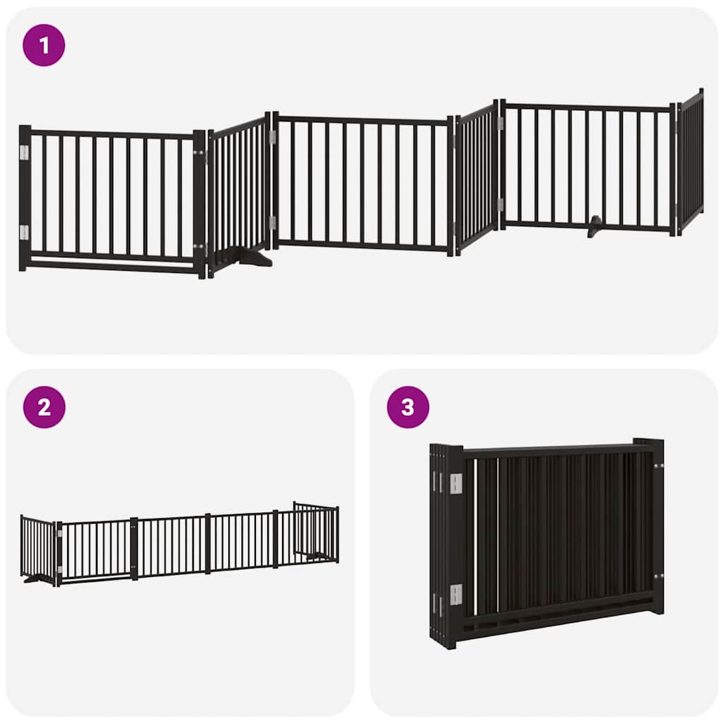 Puerta para perros plegable 6 paneles madera álamo negra 480 cm