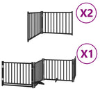 Puerta de perros plegable 8 paneles madera álamo negra 640 cm