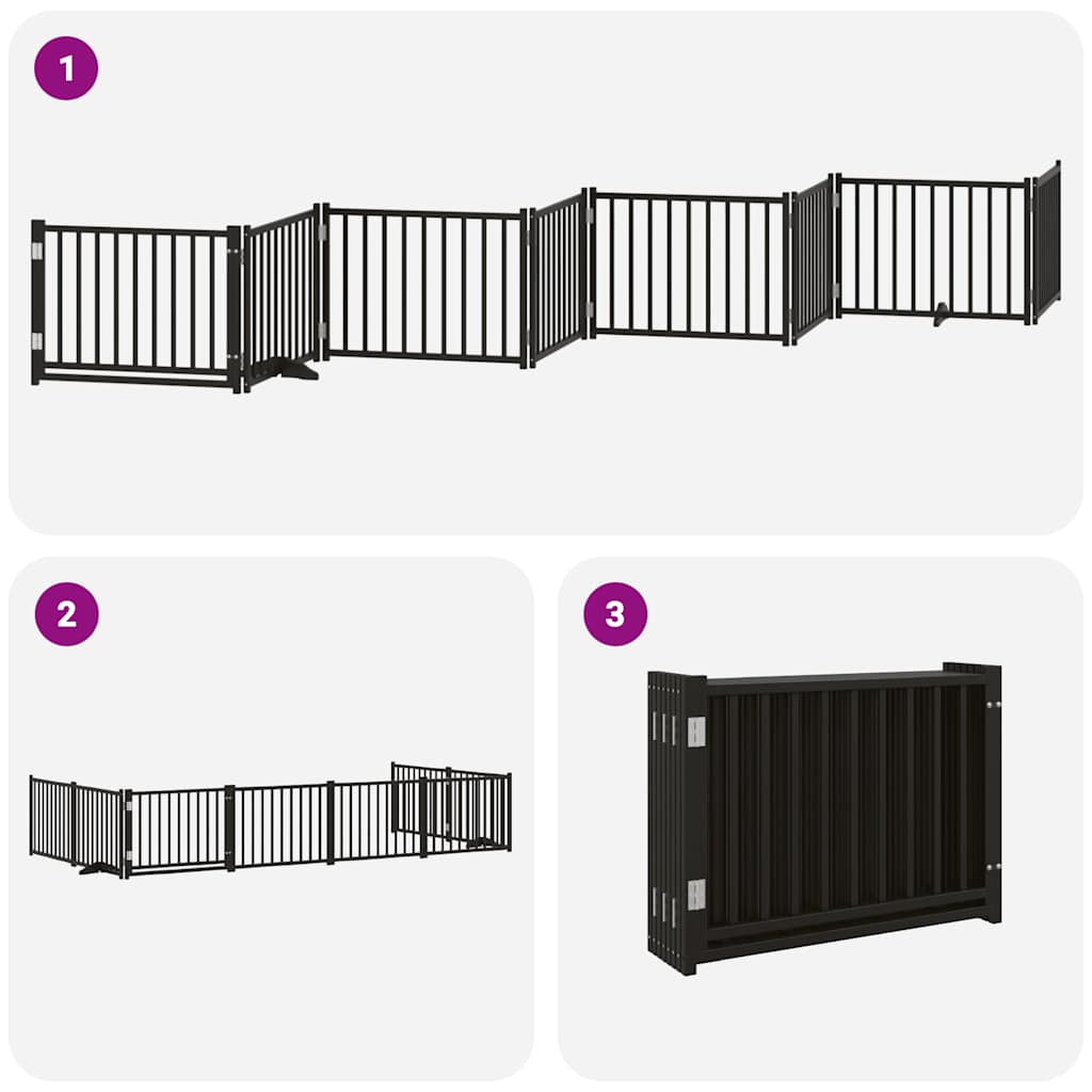 Puerta de perros plegable 8 paneles madera álamo negra 640 cm