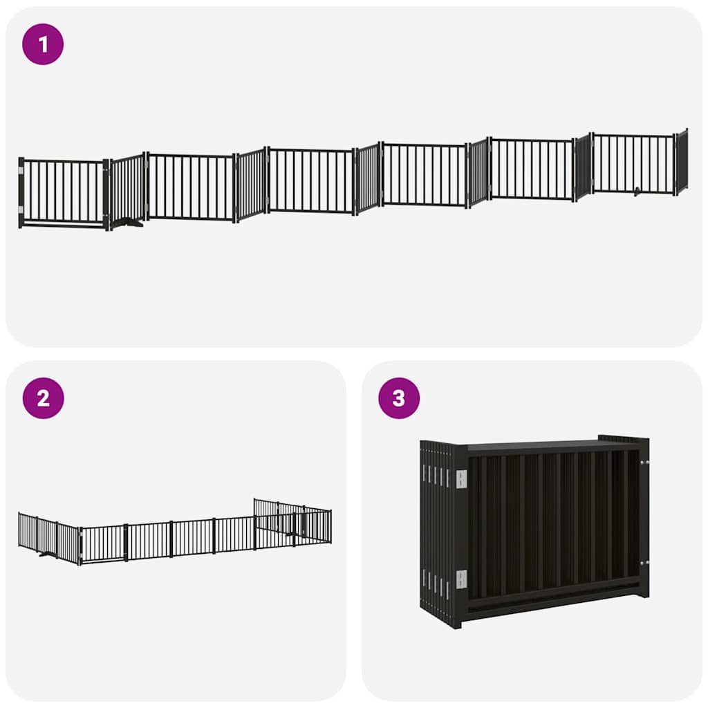 Puerta de perros plegable 12 paneles madera álamo negra 960 cm