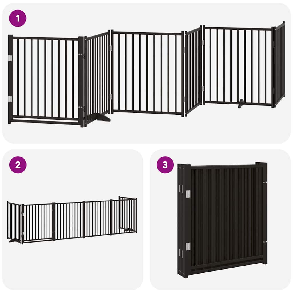 Puerta para perros plegable 6 paneles madera álamo negra 480 cm