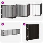 Puerta para perros plegable 6 paneles madera álamo negra 480 cm