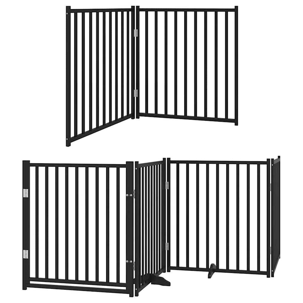 Puerta de perros plegable 8 paneles madera álamo negra 640 cm