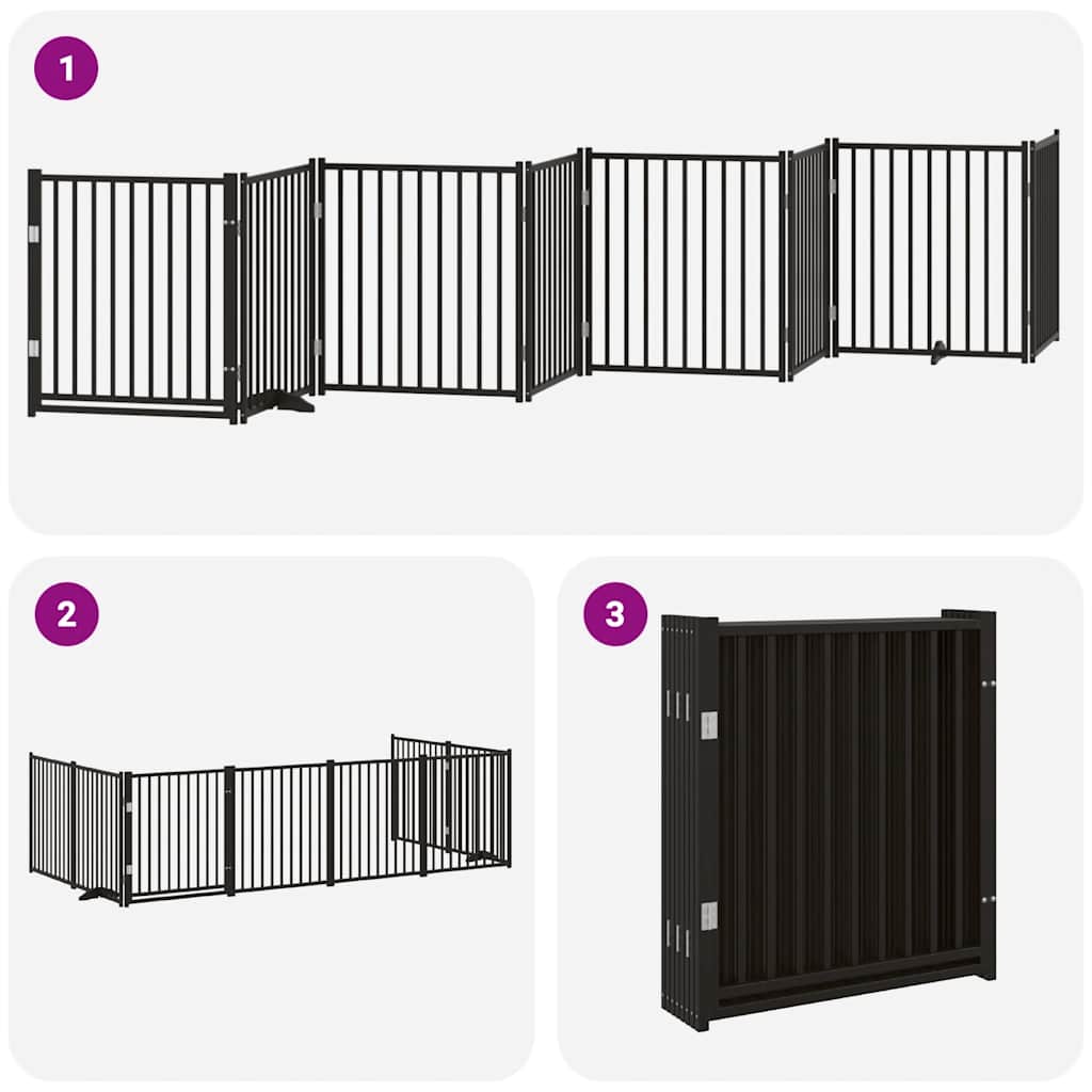 Puerta de perros plegable 8 paneles madera álamo negra 640 cm