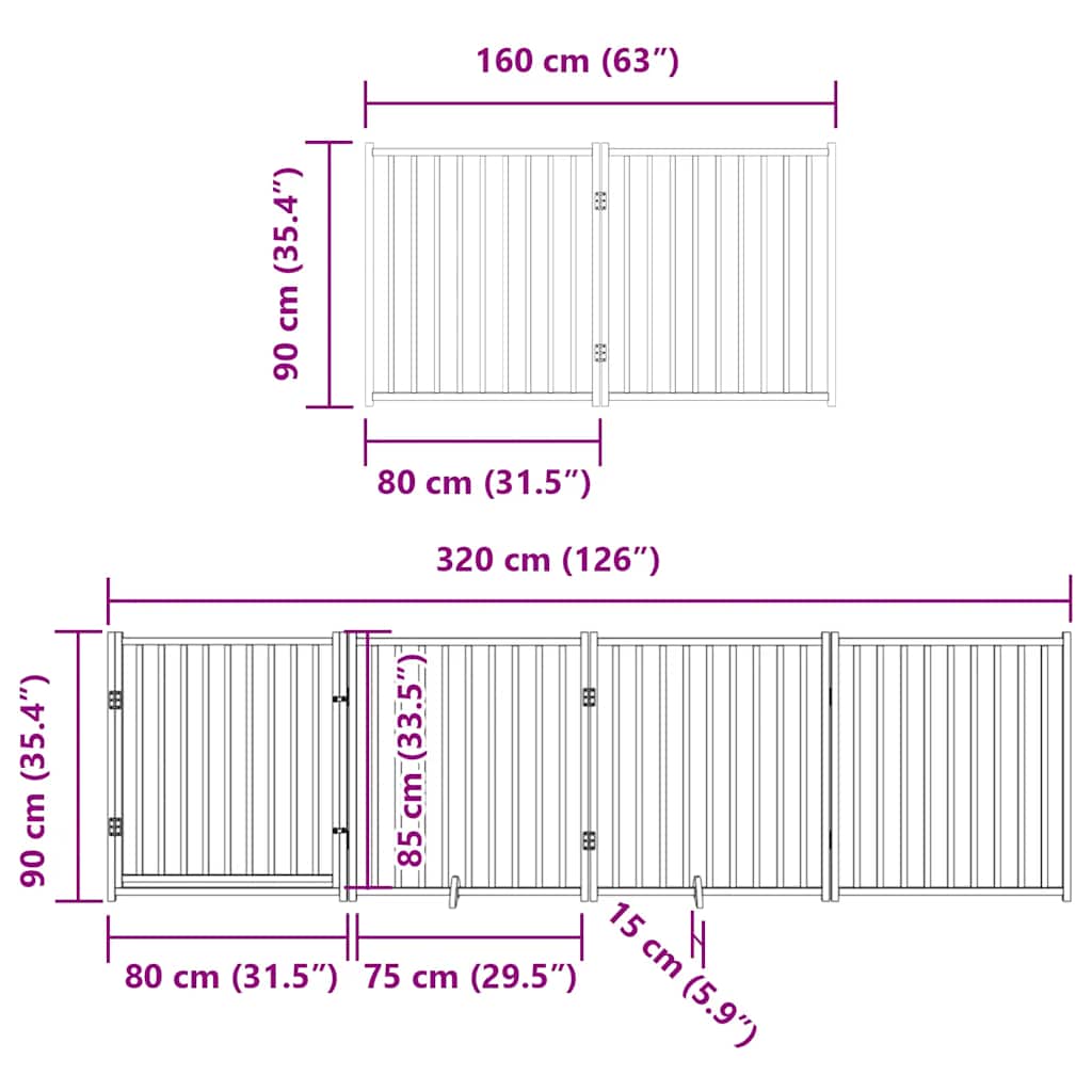 Puerta de perros plegable 12 paneles madera álamo negra 960 cm