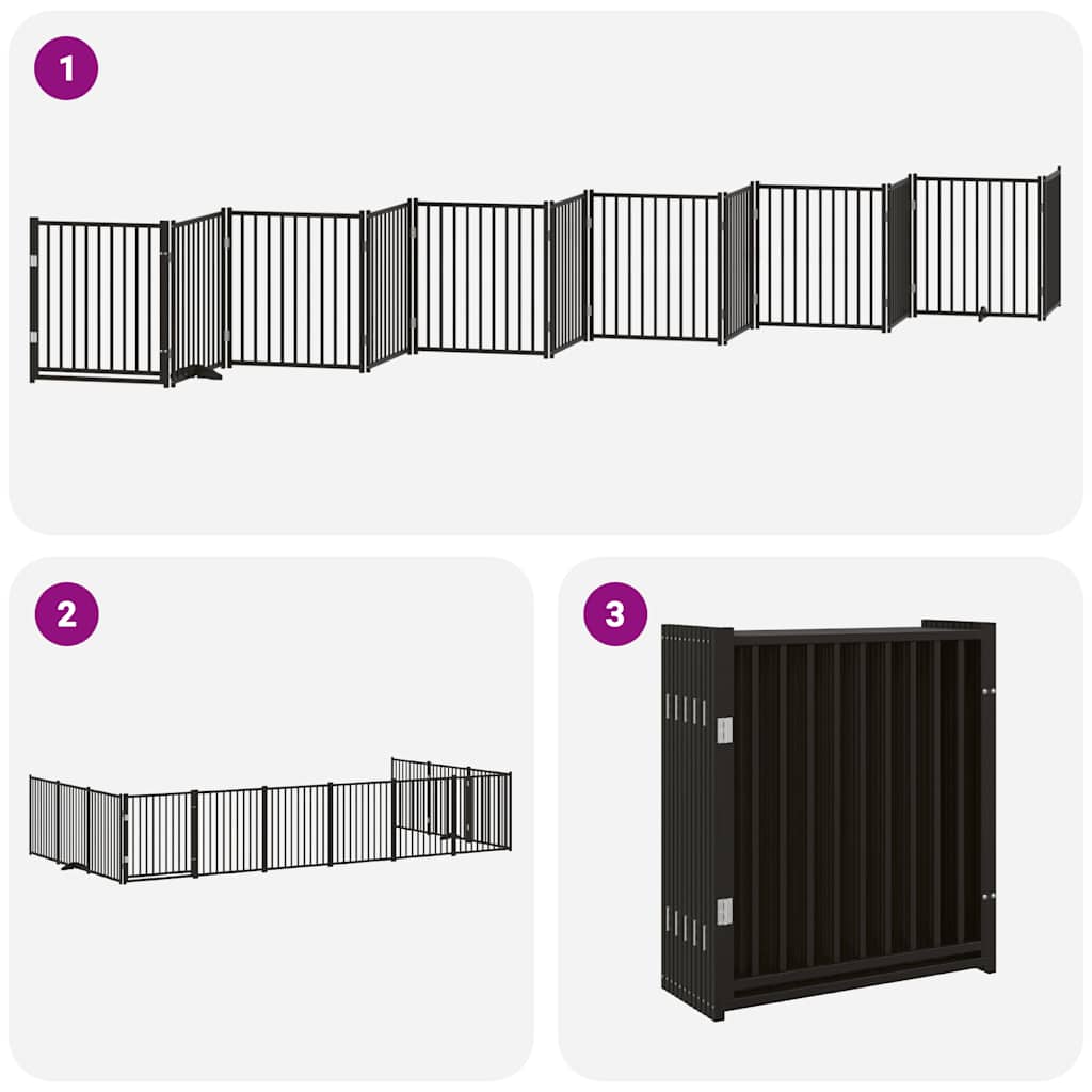 Puerta de perros plegable 12 paneles madera álamo negra 960 cm