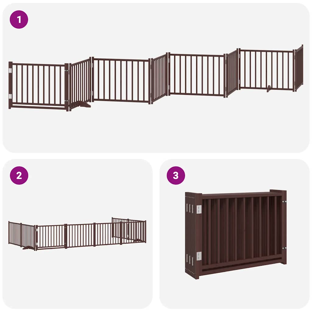 Puerta de perros plegable 8 paneles madera álamo marrón 640 cm