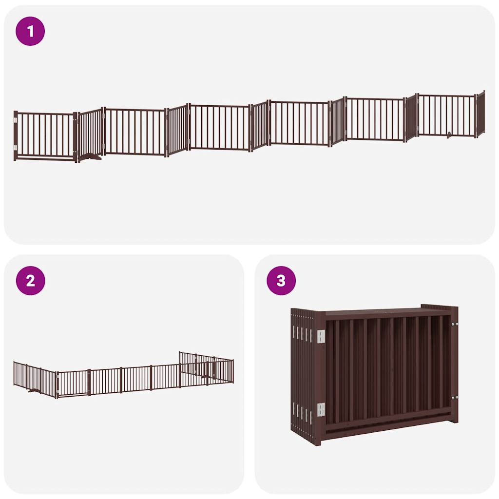 Puerta de perros plegable 12 paneles madera álamo marrón 960 cm