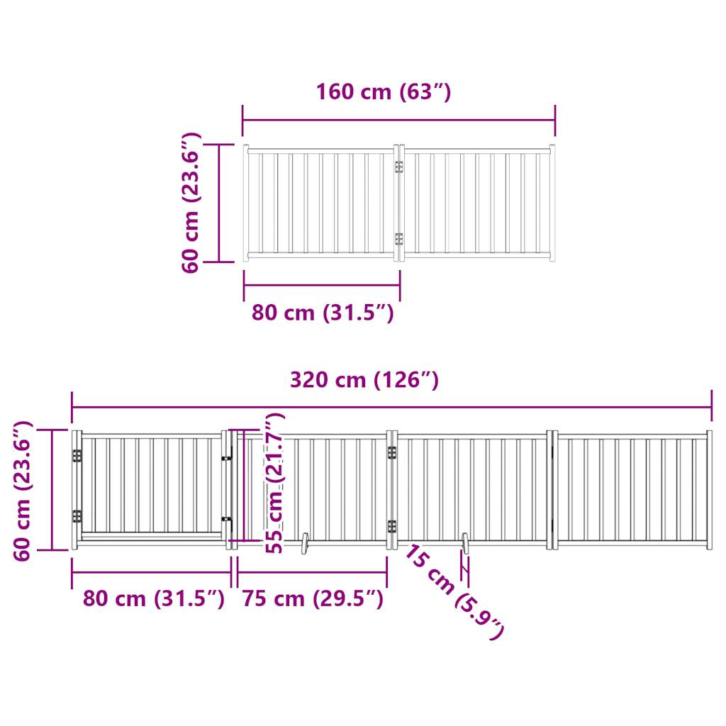 Puerta de perros plegable 12 paneles madera álamo marrón 960 cm