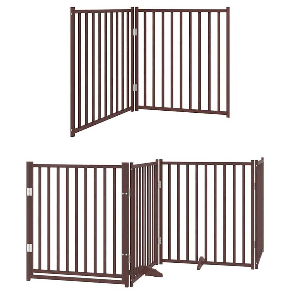 Puerta de perros plegable 8 paneles madera álamo marrón 640 cm