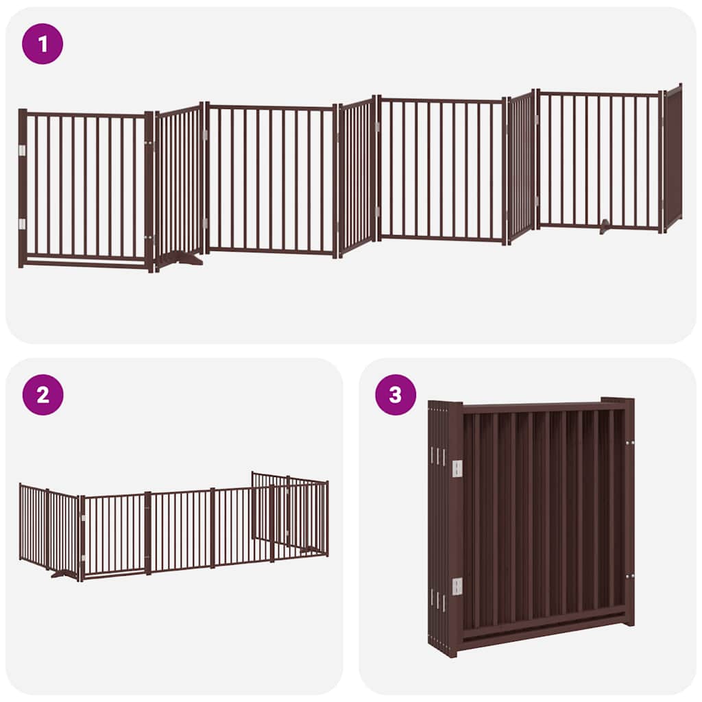 Puerta de perros plegable 8 paneles madera álamo marrón 640 cm