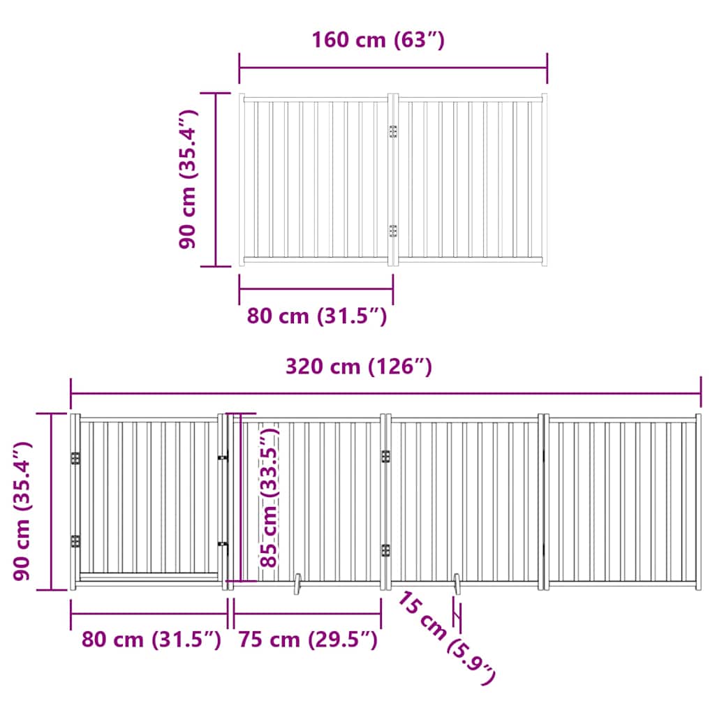 Puerta de perros plegable 12 paneles madera álamo marrón 960 cm