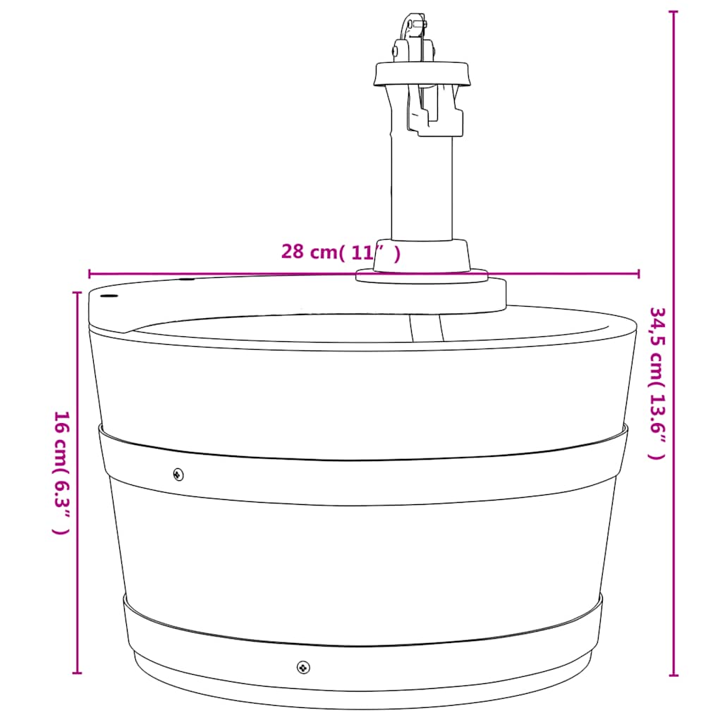 Fuente de agua con bomba madera maciza de abeto 28x28x34,5 cm
