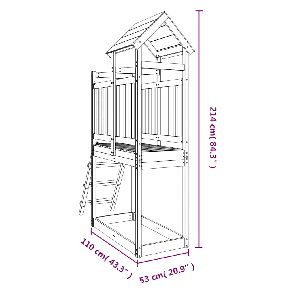 Parque infantil de exterior madera maciza de pino 53x110x214 cm