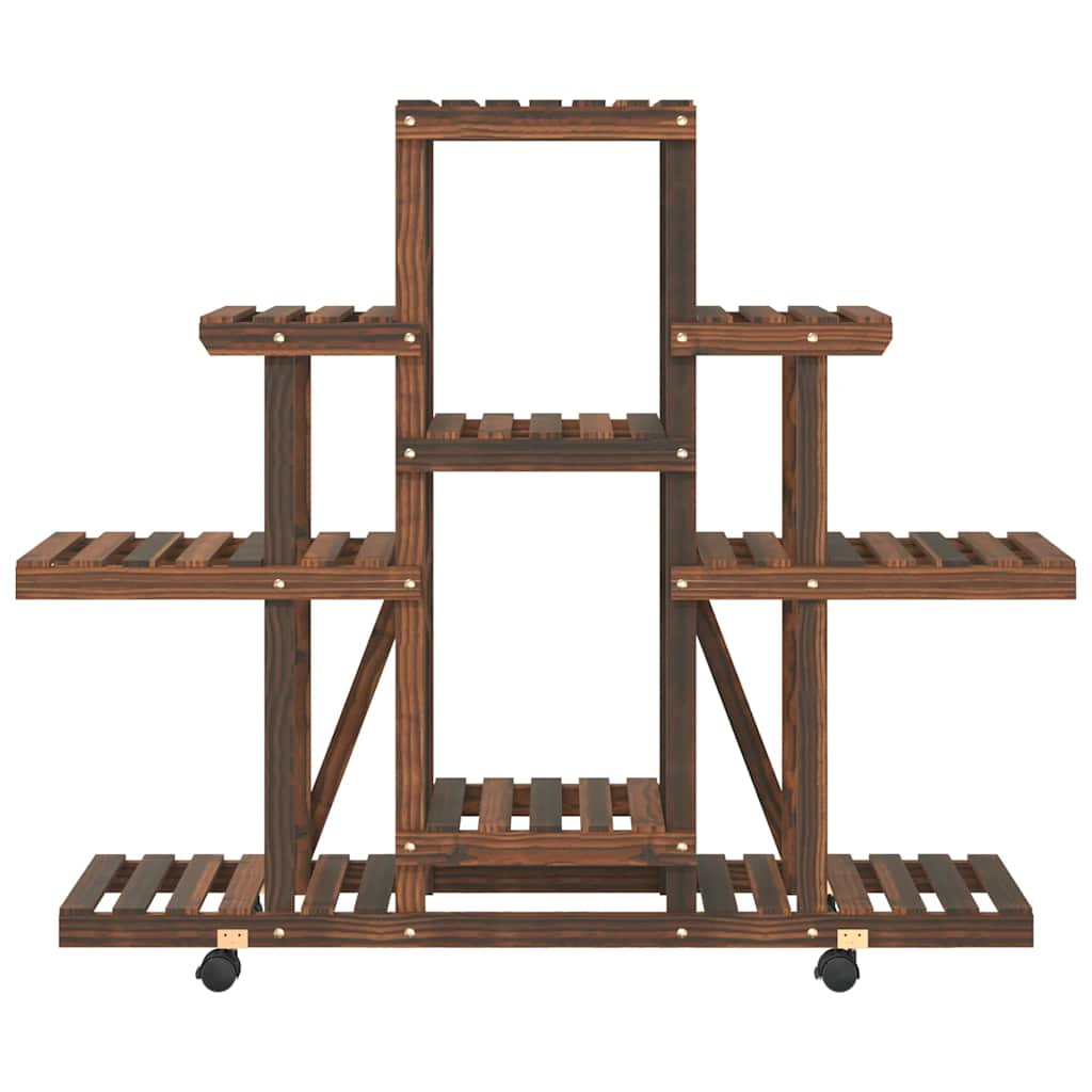 Soporte de flores con ruedas madera maciza abeto 110x25x101 cm