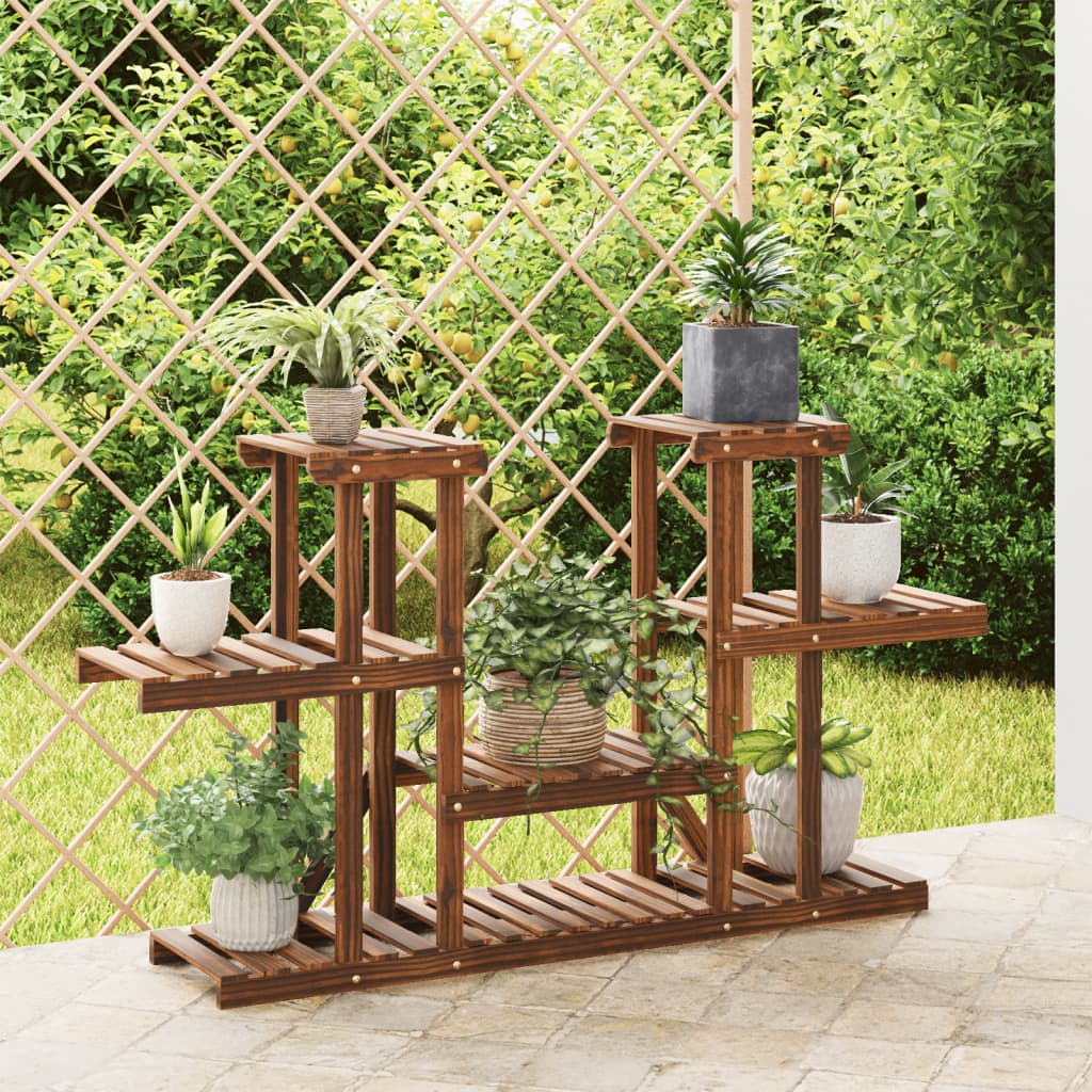 Soporte de flores con ruedas madera maciza abeto 110x25x115 cm