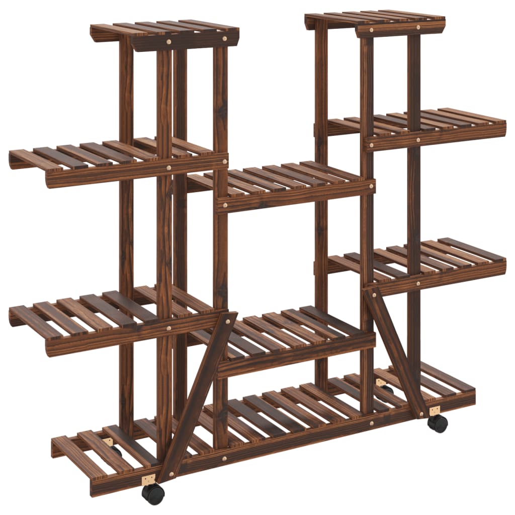 Soporte de flores con ruedas madera maciza abeto 110x25x115 cm