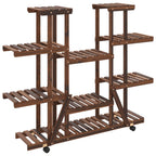Soporte de flores con ruedas madera maciza abeto 110x25x115 cm