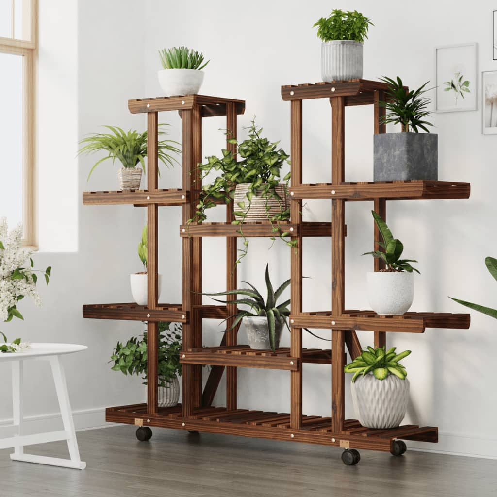 Soporte de flores con ruedas madera maciza abeto 110x25x115 cm