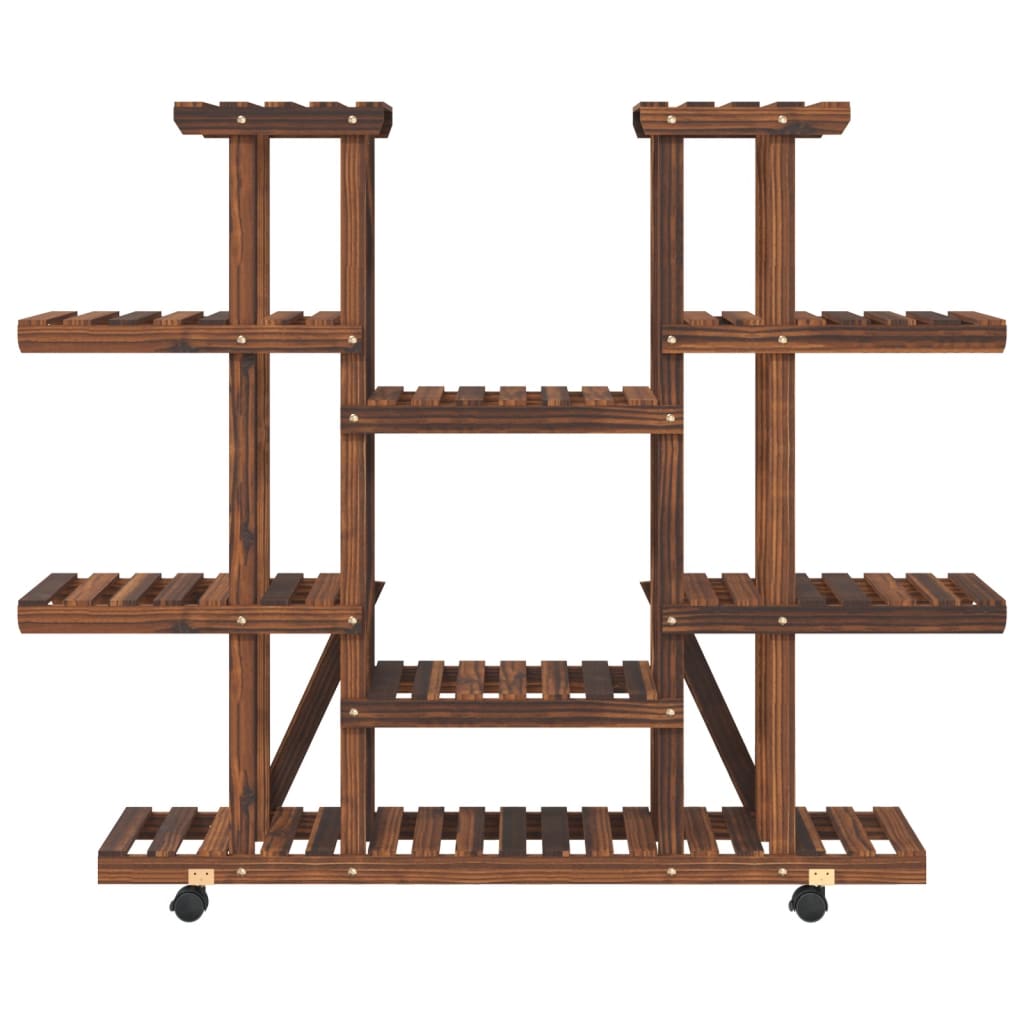 Soporte de flores con ruedas madera maciza abeto 110x25x115 cm