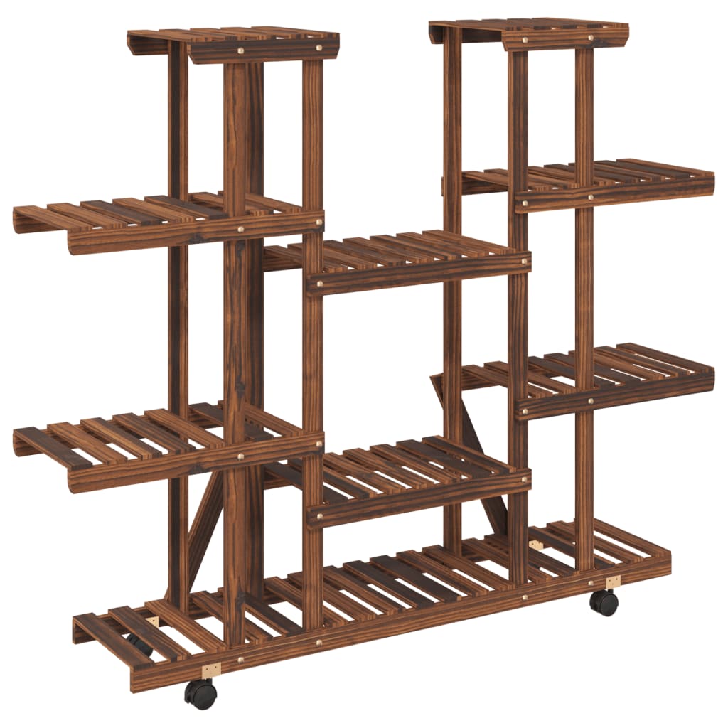 Soporte de flores con ruedas madera maciza abeto 110x25x115 cm
