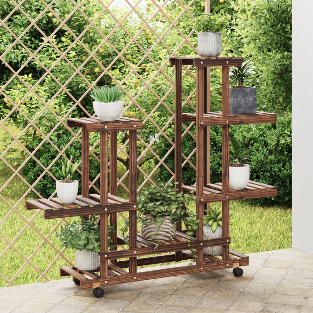 Soporte de flores con ruedas madera maciza abeto 110x25x115 cm