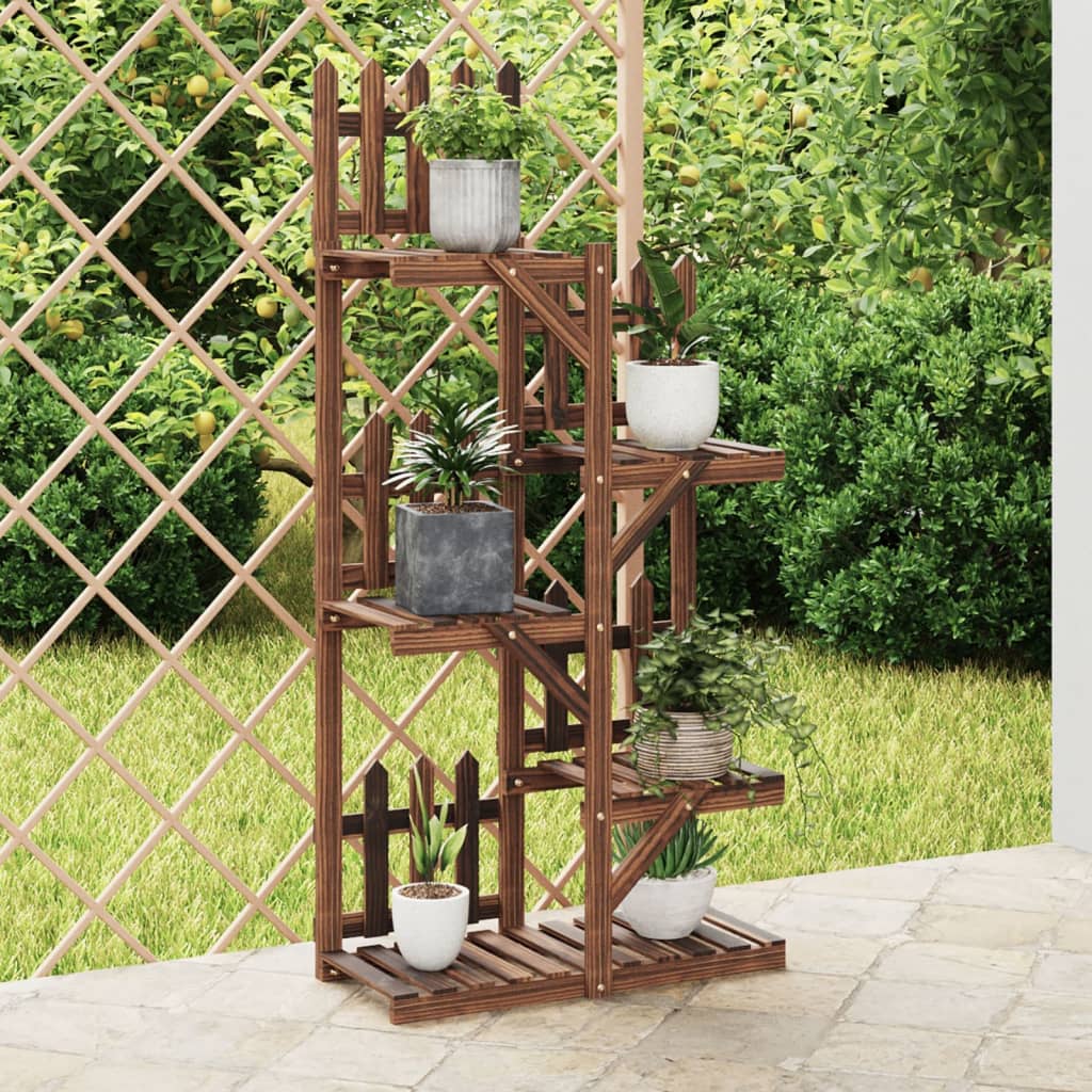 Soporte de flores con ruedas madera maciza abeto 110x25x115 cm