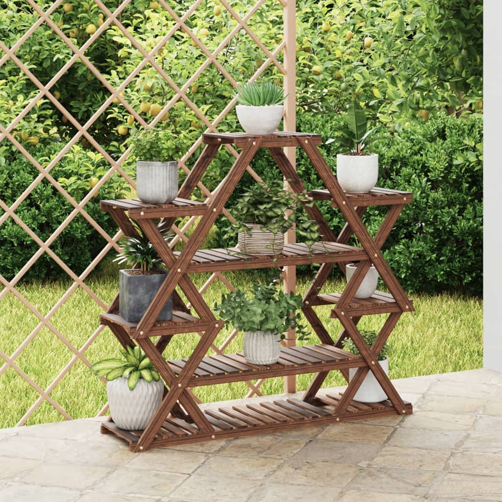 Soporte de flores con ruedas madera maciza abeto 110x25x115 cm