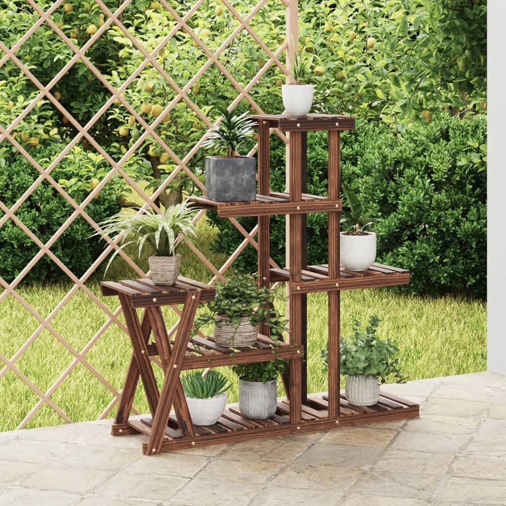 Soporte de flores con ruedas madera maciza abeto 110x25x115 cm