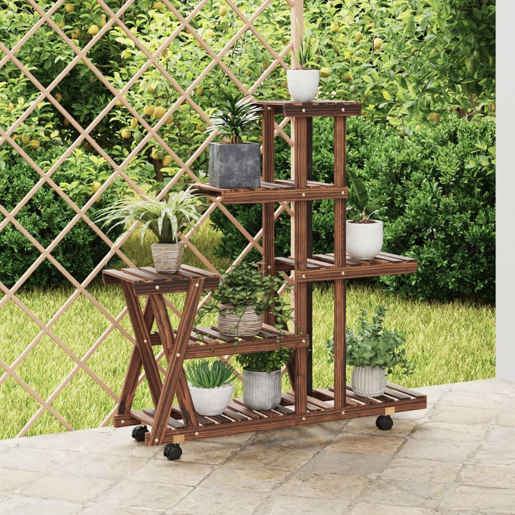Soporte de flores con ruedas madera maciza abeto 110x25x115 cm