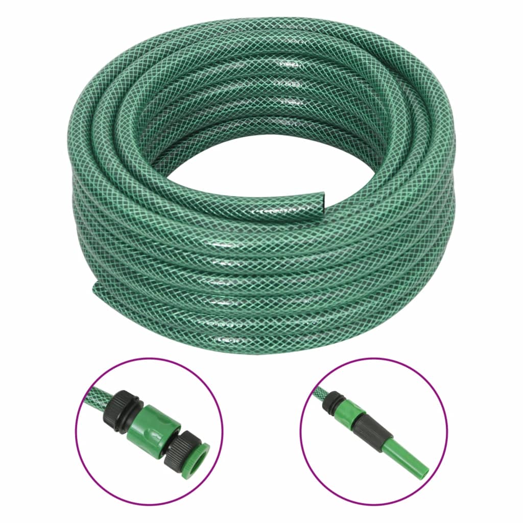 Green PVC garden hose with fittings 0.5" 10 m