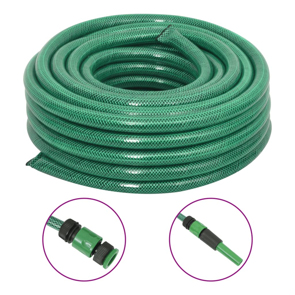 Green PVC garden hose with fittings 0.5" 10 m