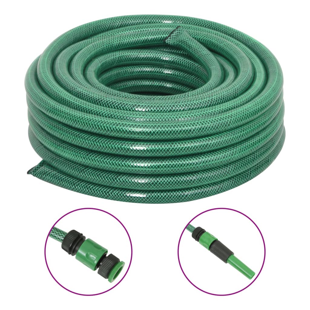 Green PVC garden hose with fittings 0.5" 10 m