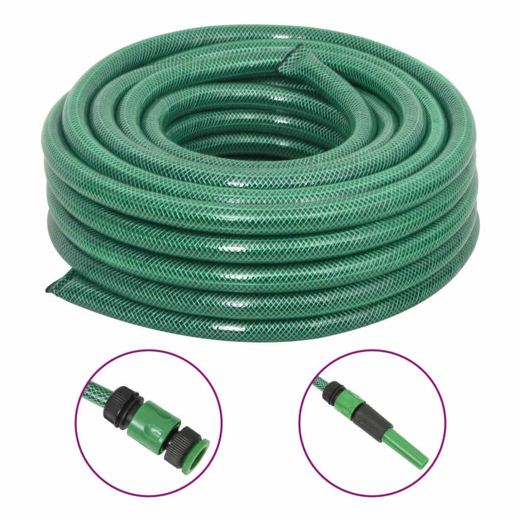 Green PVC garden hose with fittings 0.5" 10 m