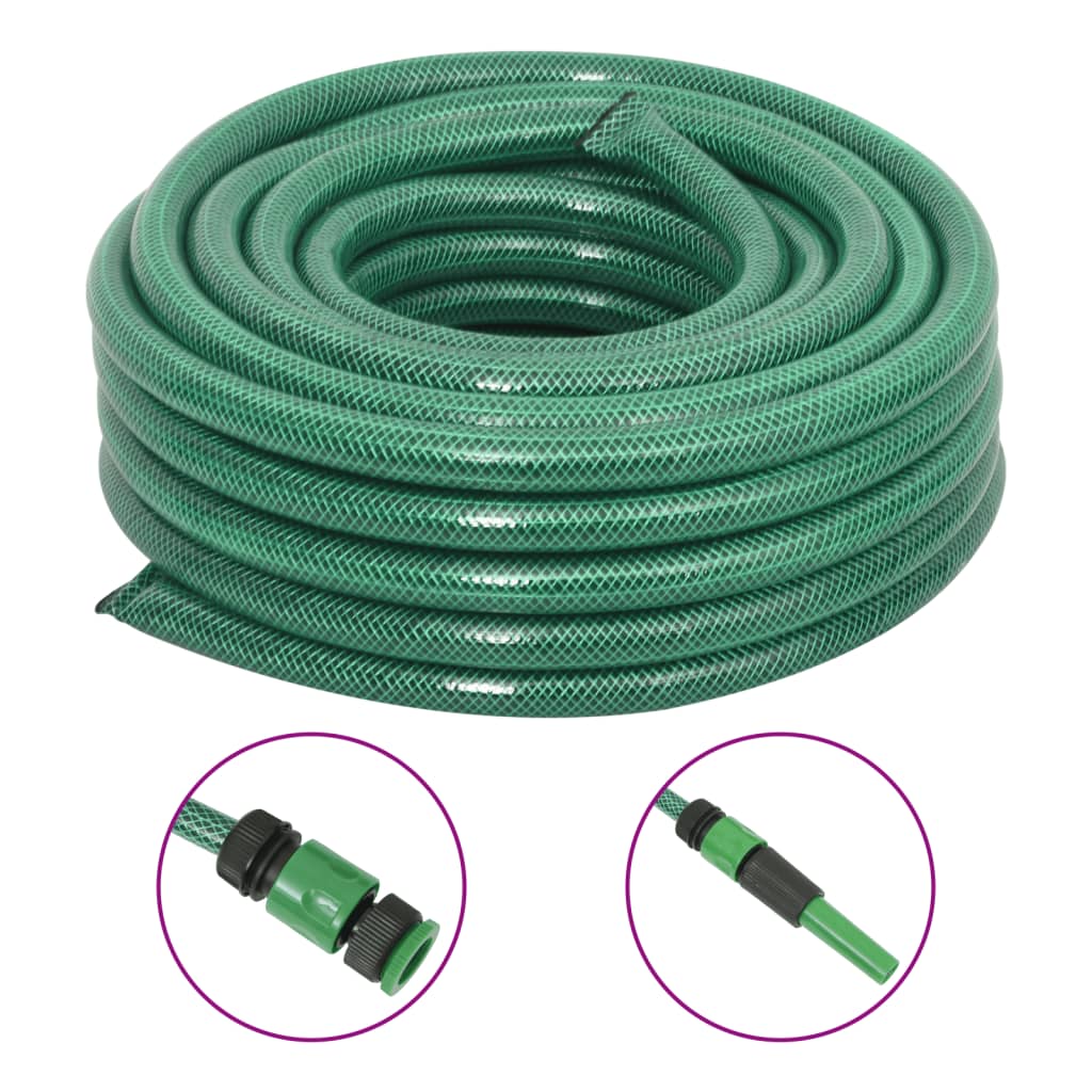 Green PVC garden hose with fittings 0.5" 10 m
