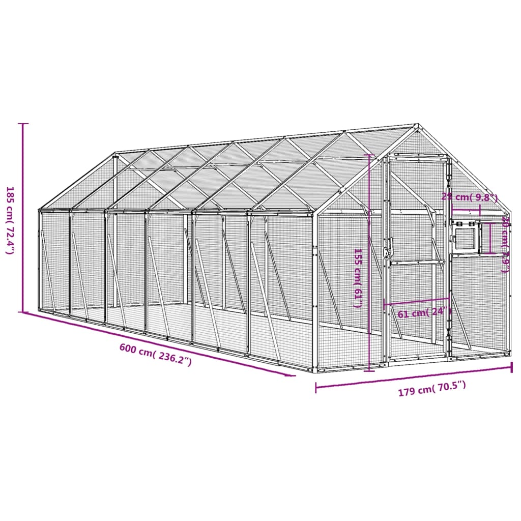 Pajarera de aluminio gris antracita 1,79x6x1,85 m