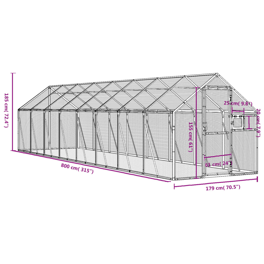 Pajarera de aluminio gris antracita 1,79x8x1,85 m